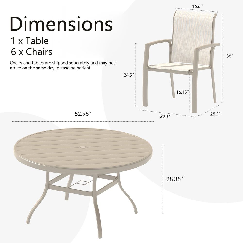 Hearth and Haven 7-Pieces Outdoor Dining Set with Stackable Chairs and Round Table in Sandstone, , large