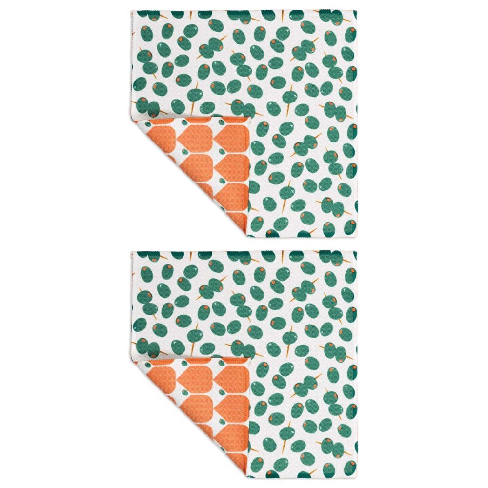 MuKitchen Vibe Dish Cloth in Olive Twist and Orange (Set of 2), , large