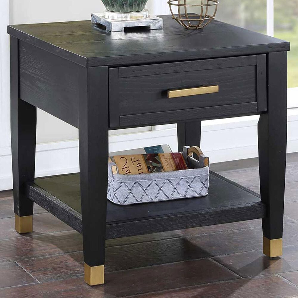 Steve Silver Yves 1-Drawer End Table in Rubbed Charcoal and Brushed Brass, , large