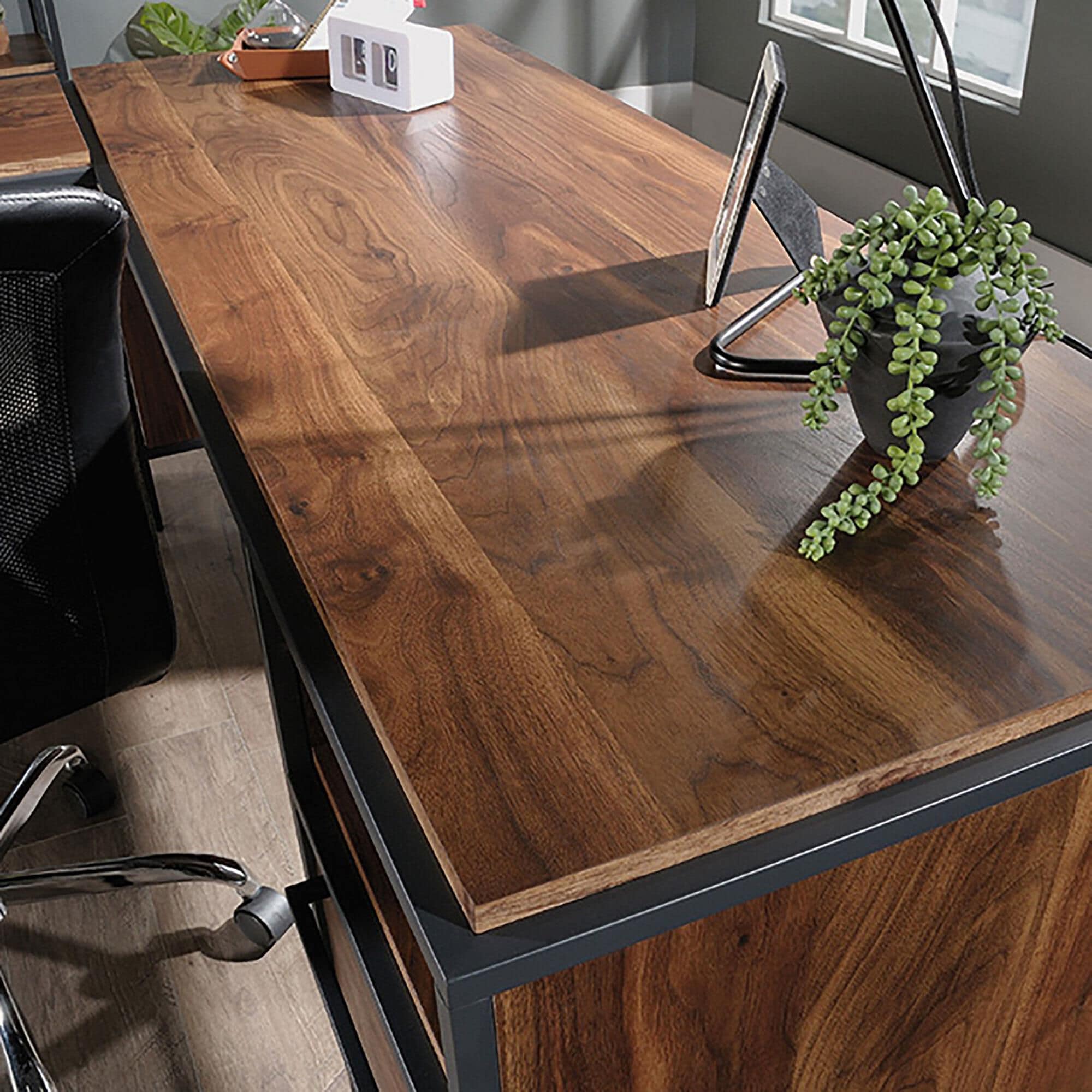 Sauder Nova Loft L Shaped Desk in Grand Walnut and Black NFM