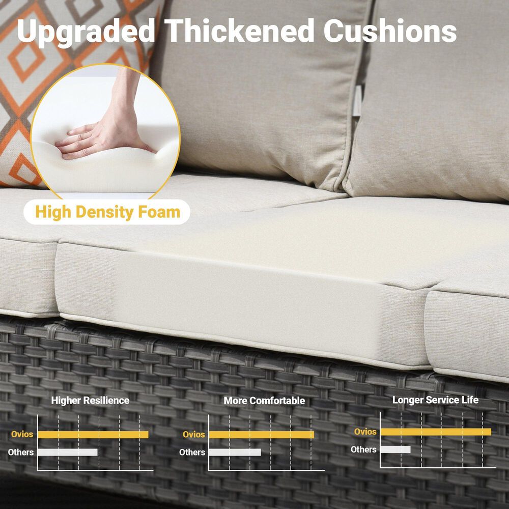 HOMLUX 5-Piece Outdoor Wicker Patio Furniture Set, High Back Rattan Sofa with Chairs, Ottomans &amp; Cushions in Beige, , large