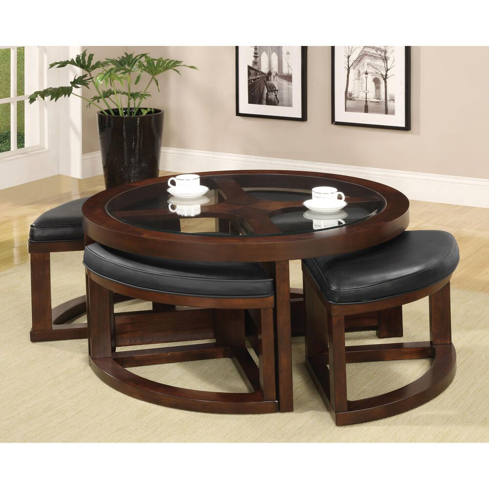 Furniture of America Fincher 5-Piece Coffee Table Set with Nesting Ottomans in Dark Walnut, , large