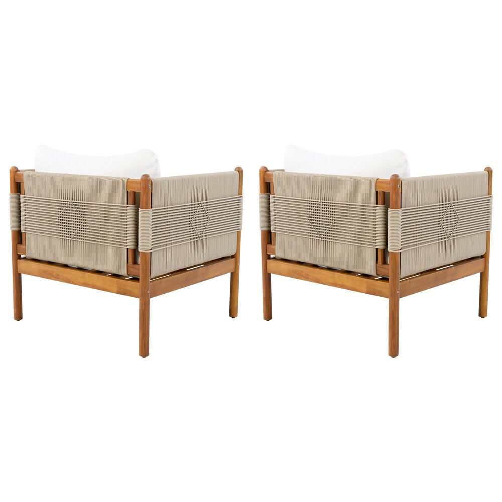 Hearth and Haven Outdoor Club Chair with Diamond Pattern Rope and Light Teak Frame in Cream (Set of 2), , large