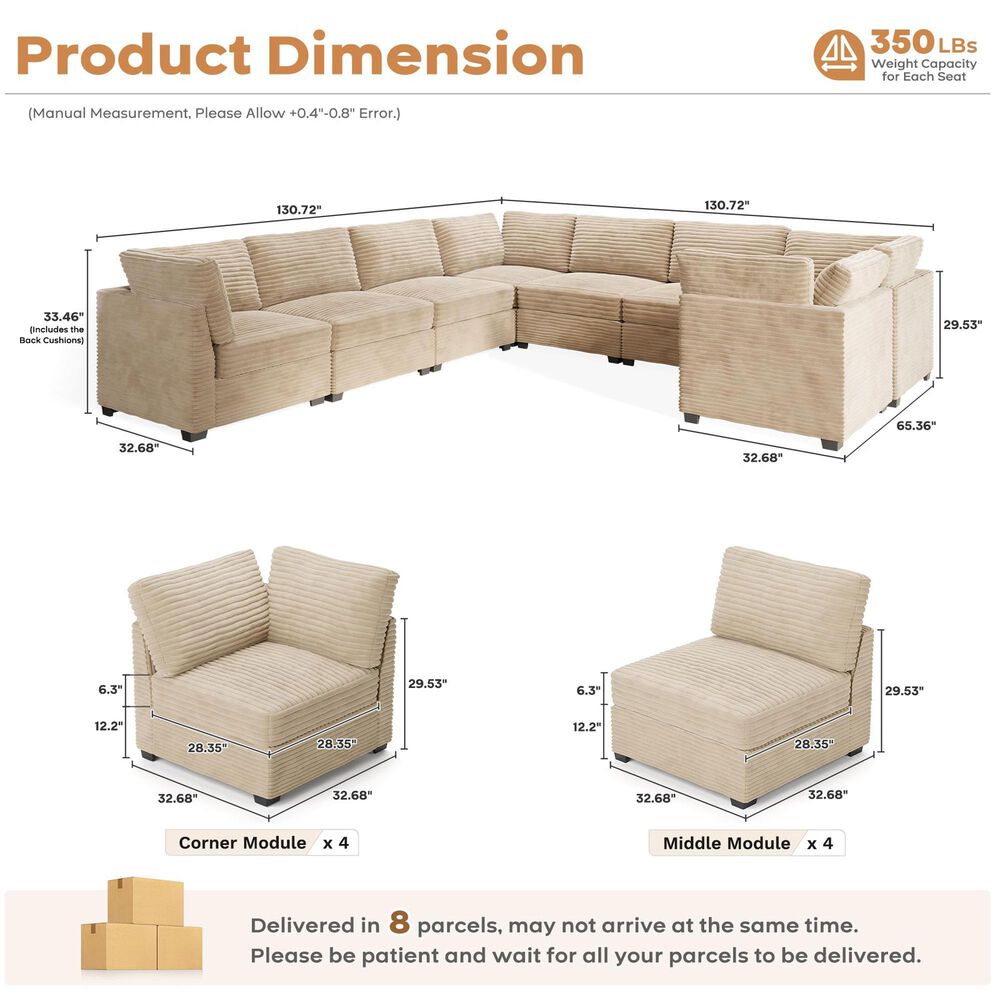 HOMLUX 8-Piece Oversized U-Sectional in Beige, , large