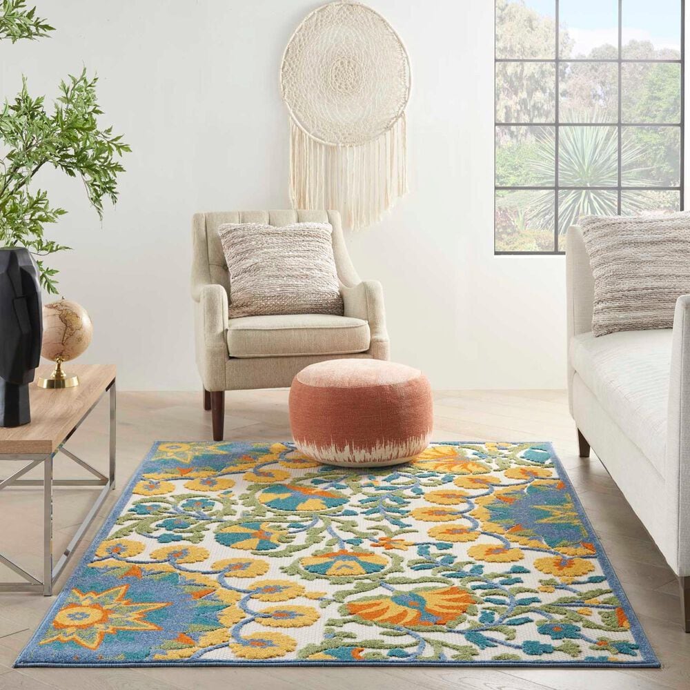 Nourison Aloha 6&#39; x 9&#39; Blue, Yellow, Orange, Green and White Indoor/Outdoor Area Rug, , large