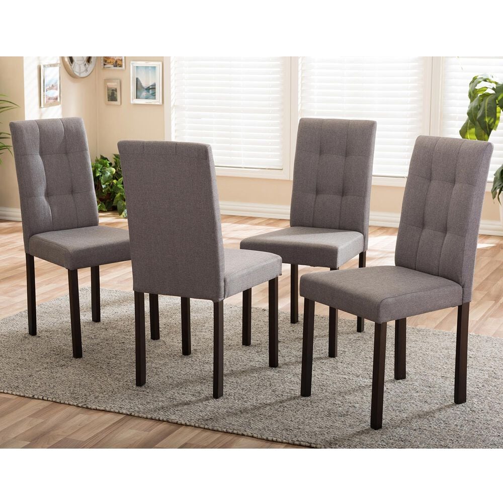 Baxton Studio Andrew Side Chair with Grey Cushion in Dark Brown (Set of 4), , large