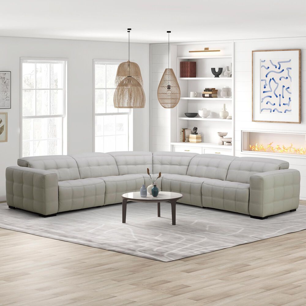 Interlochen 6-Piece Leather Power Reclining Sectional with Power Headrests in Bowden Frost, , large