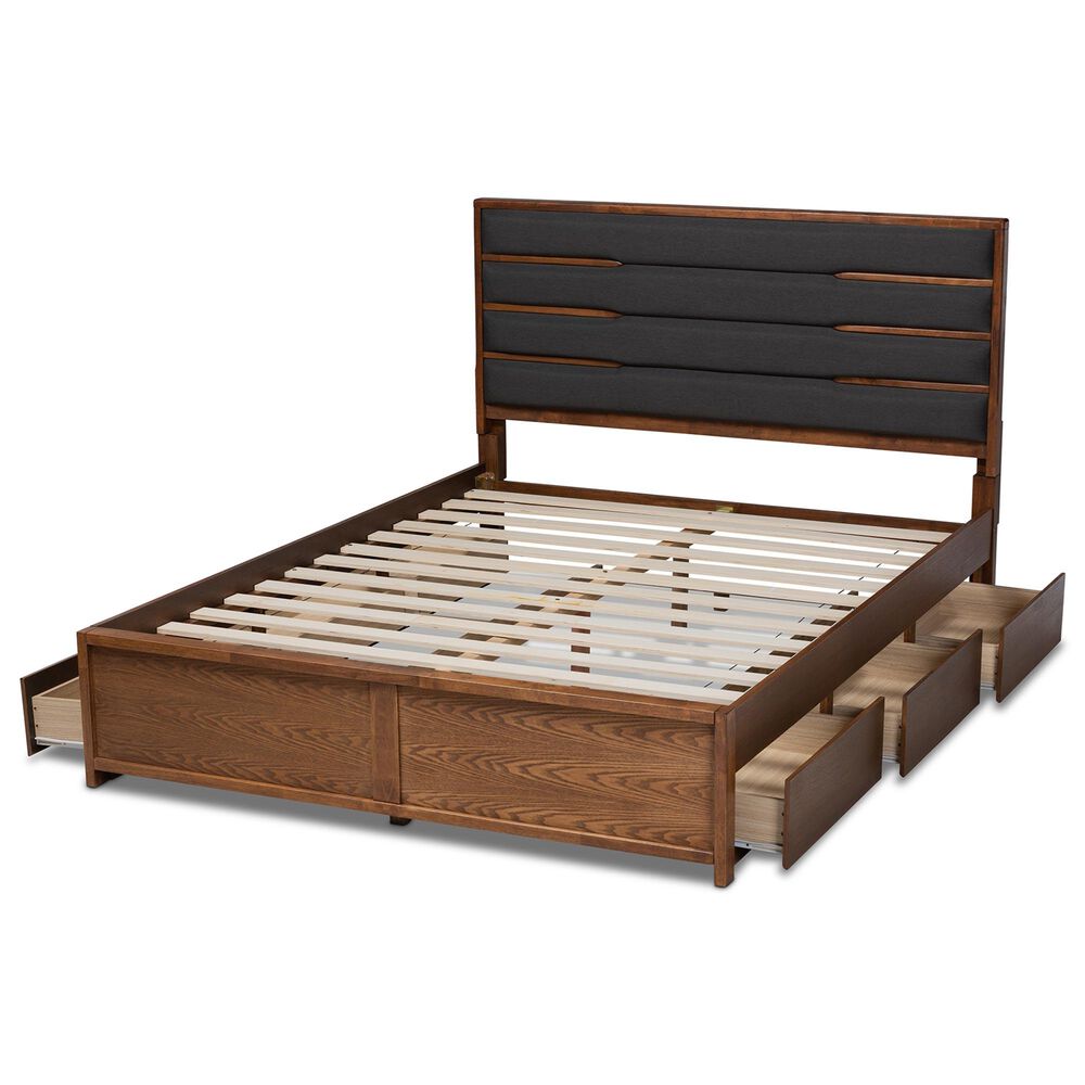 Baxton Studio Elin Queen Platform Storage Bed in Dark Gray/Walnut NFM