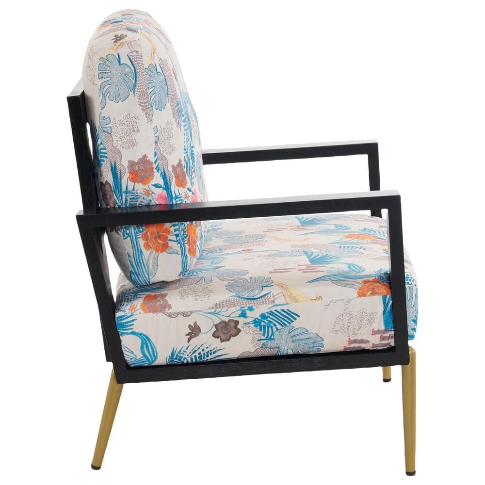 Hearth and Haven Floral Velvet Lounge Arm Chair with Gold Metal Legs in Blue, , large
