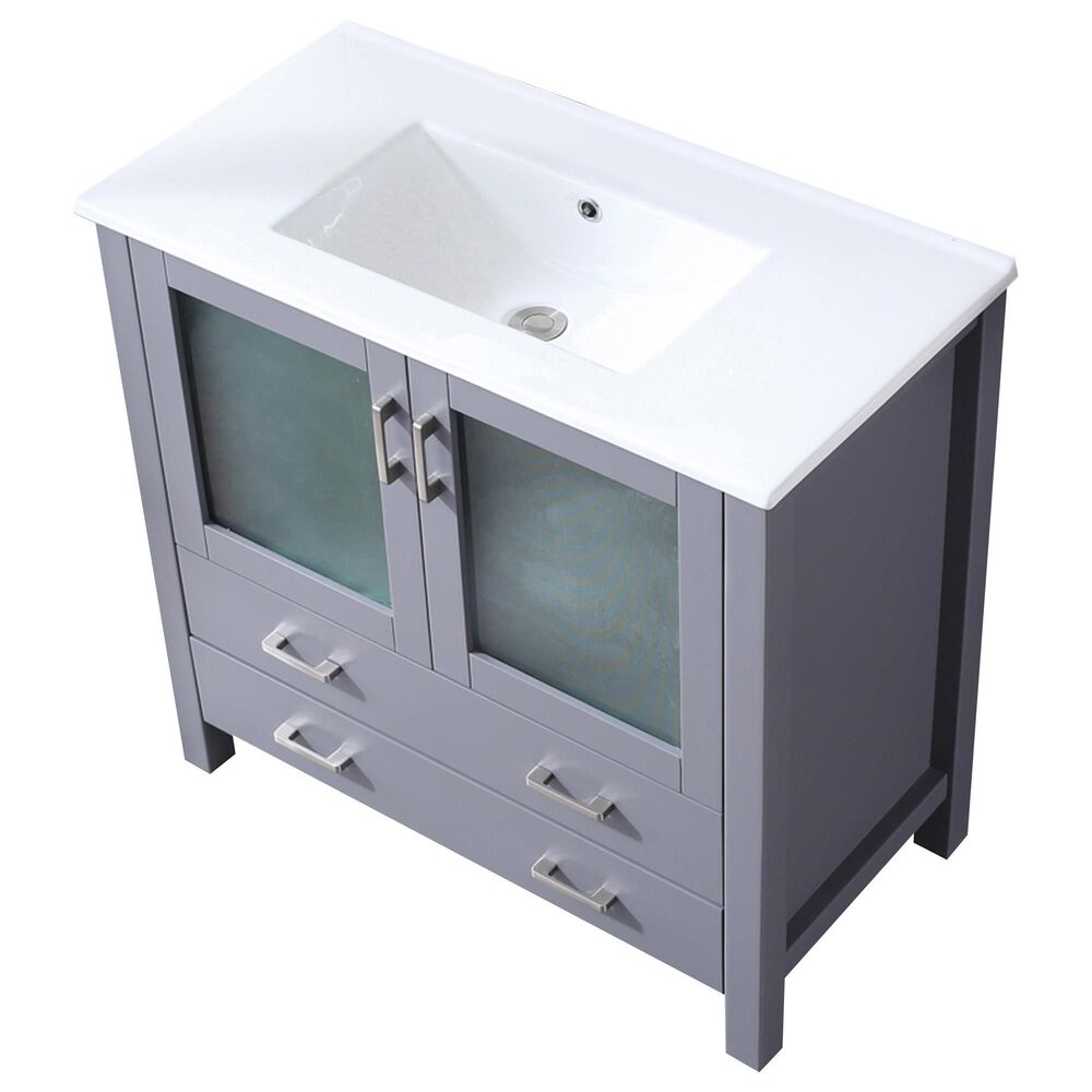 Lexora Home Volez 36&quot; Single Bathroom Vanity in Dark Grey with 2 cm White Ceramic Top and Rectangular Sink, , large