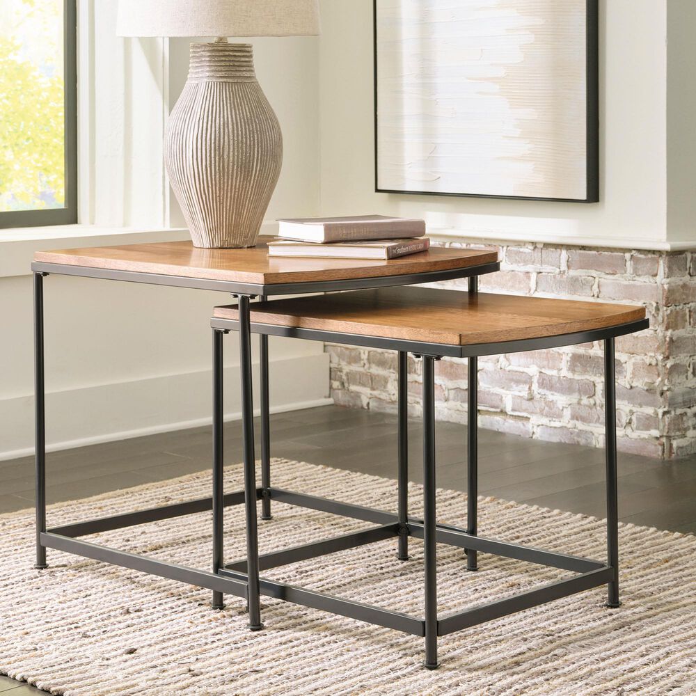 Ashley Drezmoore Nesting End Tables in Light Brown and Black  &#40;Set of 2&#41;, , large
