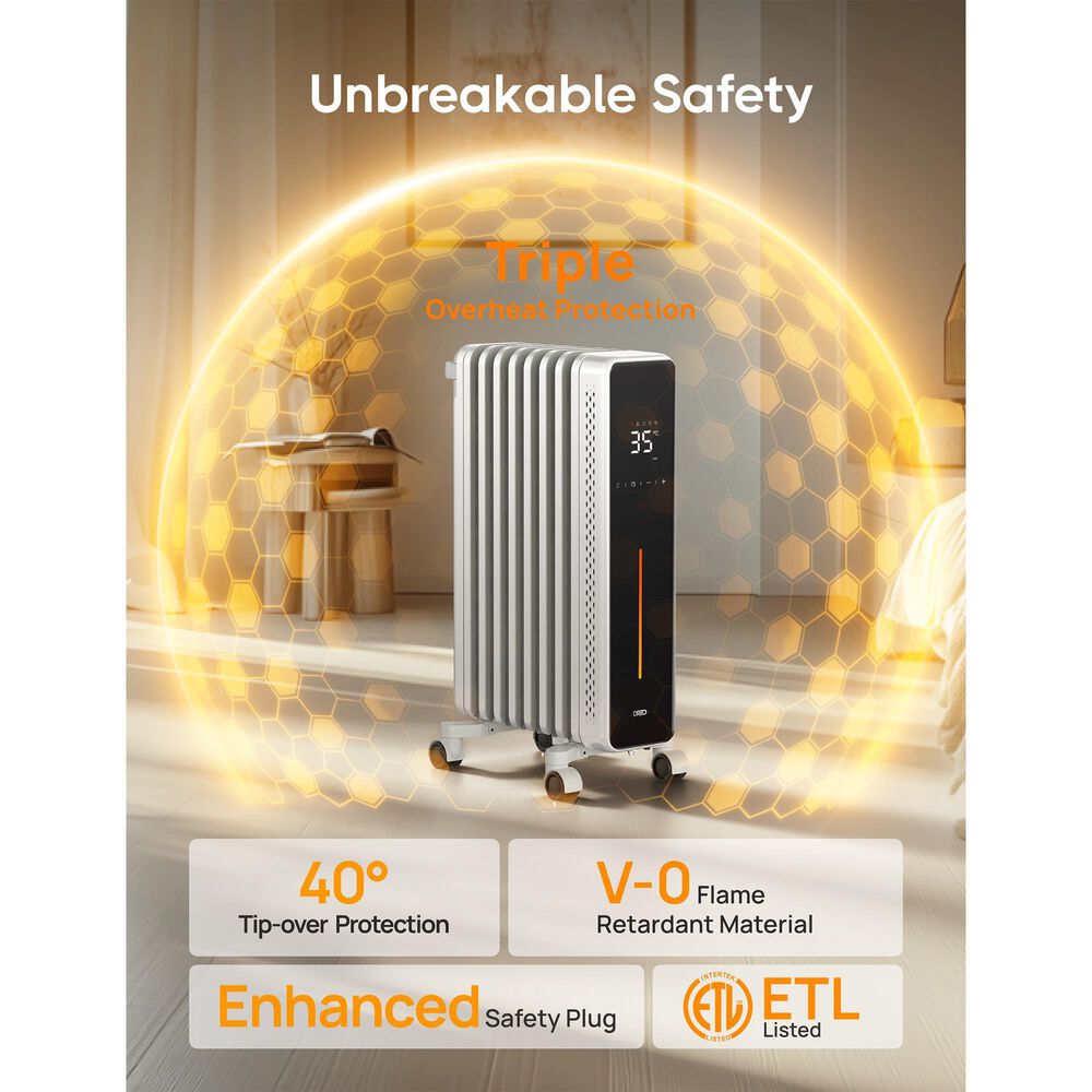 DREO Oil-filled Radiant Tower Indoor Electric Space Heater with Remote in White, , large