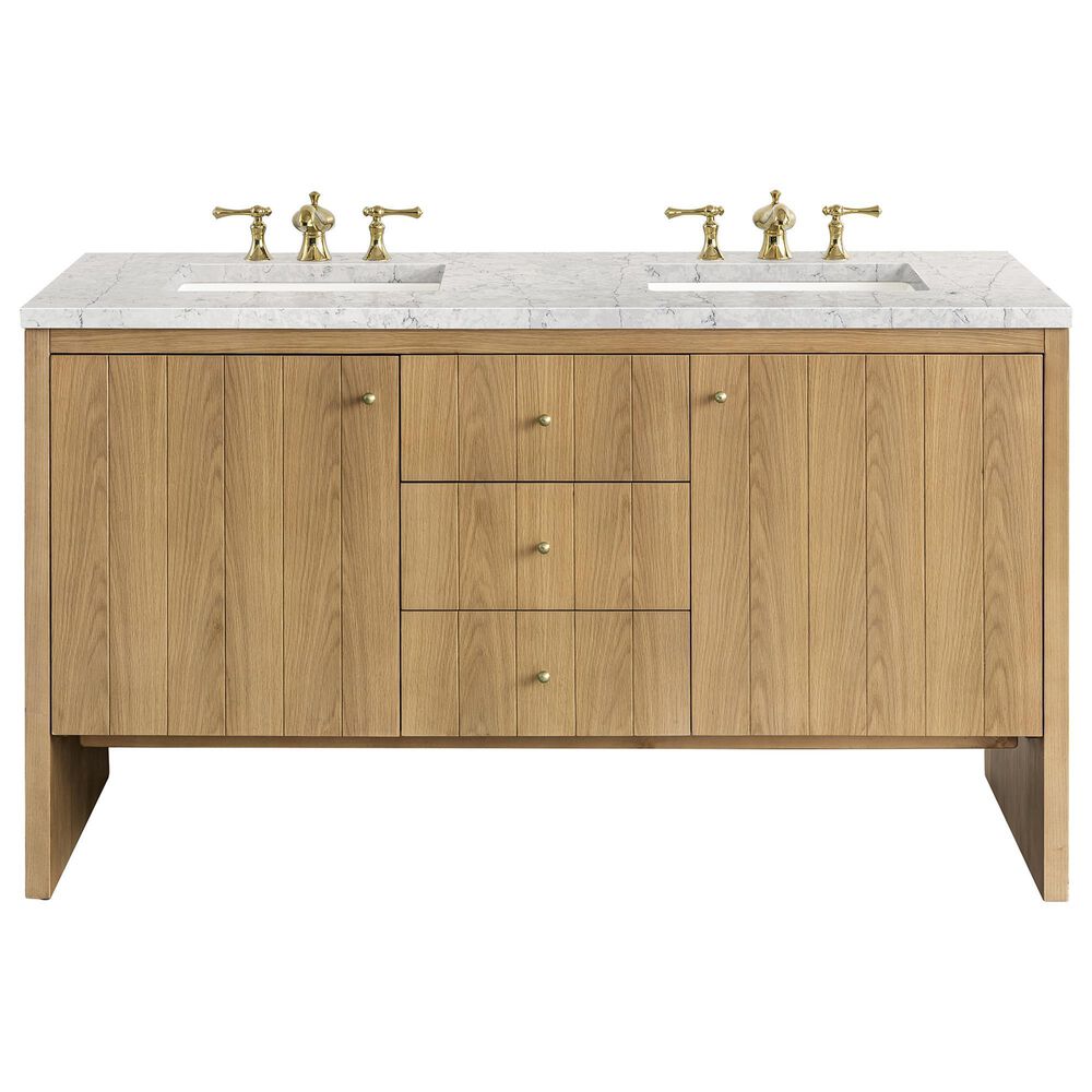 James Martin Vanities Hudson 60" Double Bathroom Vanity in Light Natural Oak with 3 cm Eternal Jasmine Pearl Quartz Top and Rectangular Sinks, , large