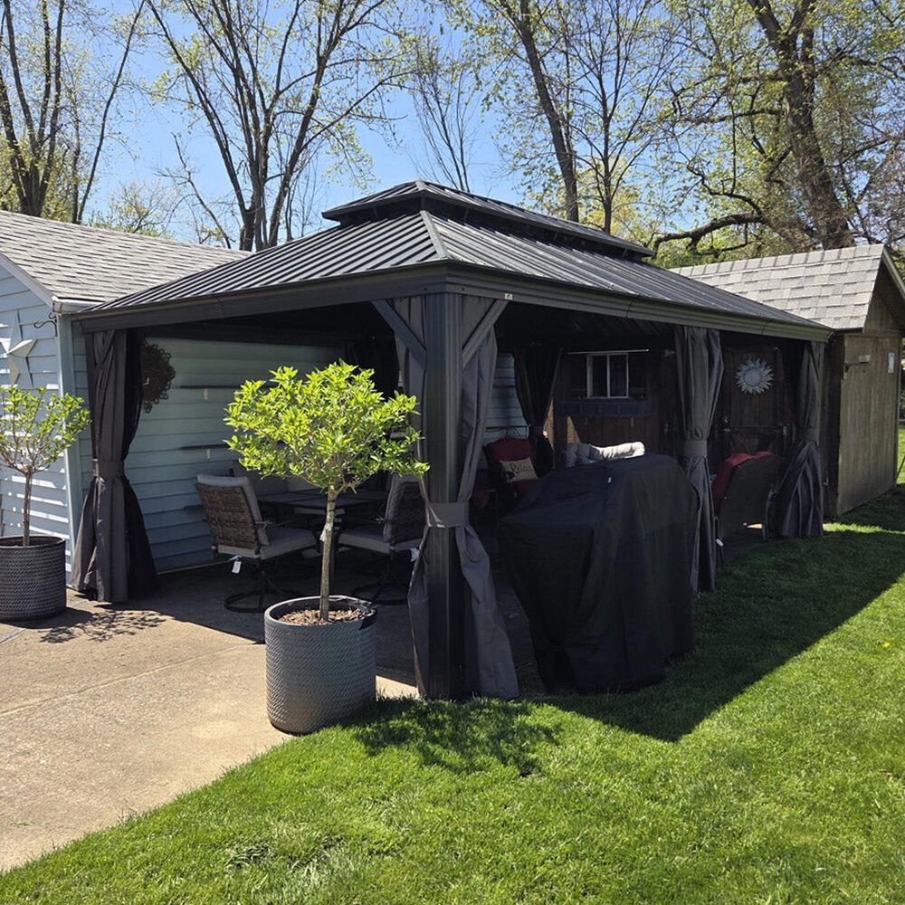 HOMLUX 20-ft x 12-ft Permanent Hardtop Gazebo in Grey with Hardtop Roof (Screen Included), , large