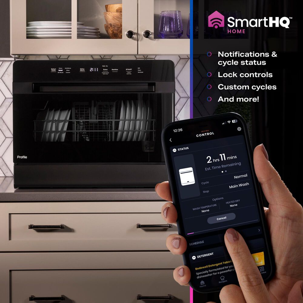 GE Profile 21.7" Countertop or Built-In Smart Compact Dishwasher with 6 Wash Cycles in Black, , large