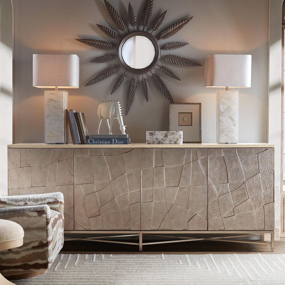 Hooker Furniture Westwood 90&quot; Credenza in Polished Limestone and Silver, , large