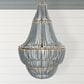 Creative Coop Laurel Draped Wood Bead Chandelier with Brushed Gold and Faded Blue Shade, , large