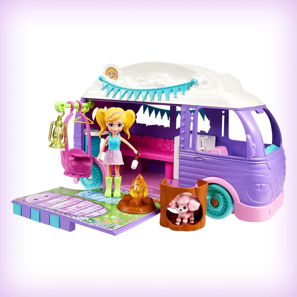 Polly Pocket Glamping Camper Van with Doll and Accessories Set in Multicolor, , large