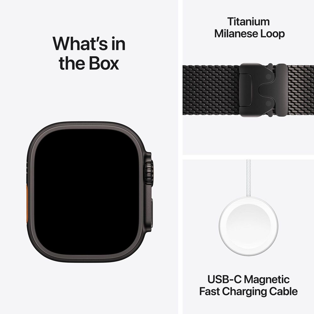 Apple Watch Ultra 4 (GPS + Cellular) 49mm Black Titanium Case with Black Titanium Milanese Loop - S and 2-Year AppleCare+, , large