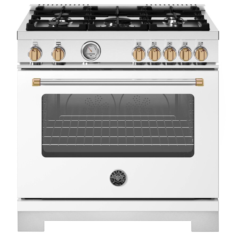 Bertazzoni Master Series 36" All Gas Range in Bianco Matte and Gold, , large