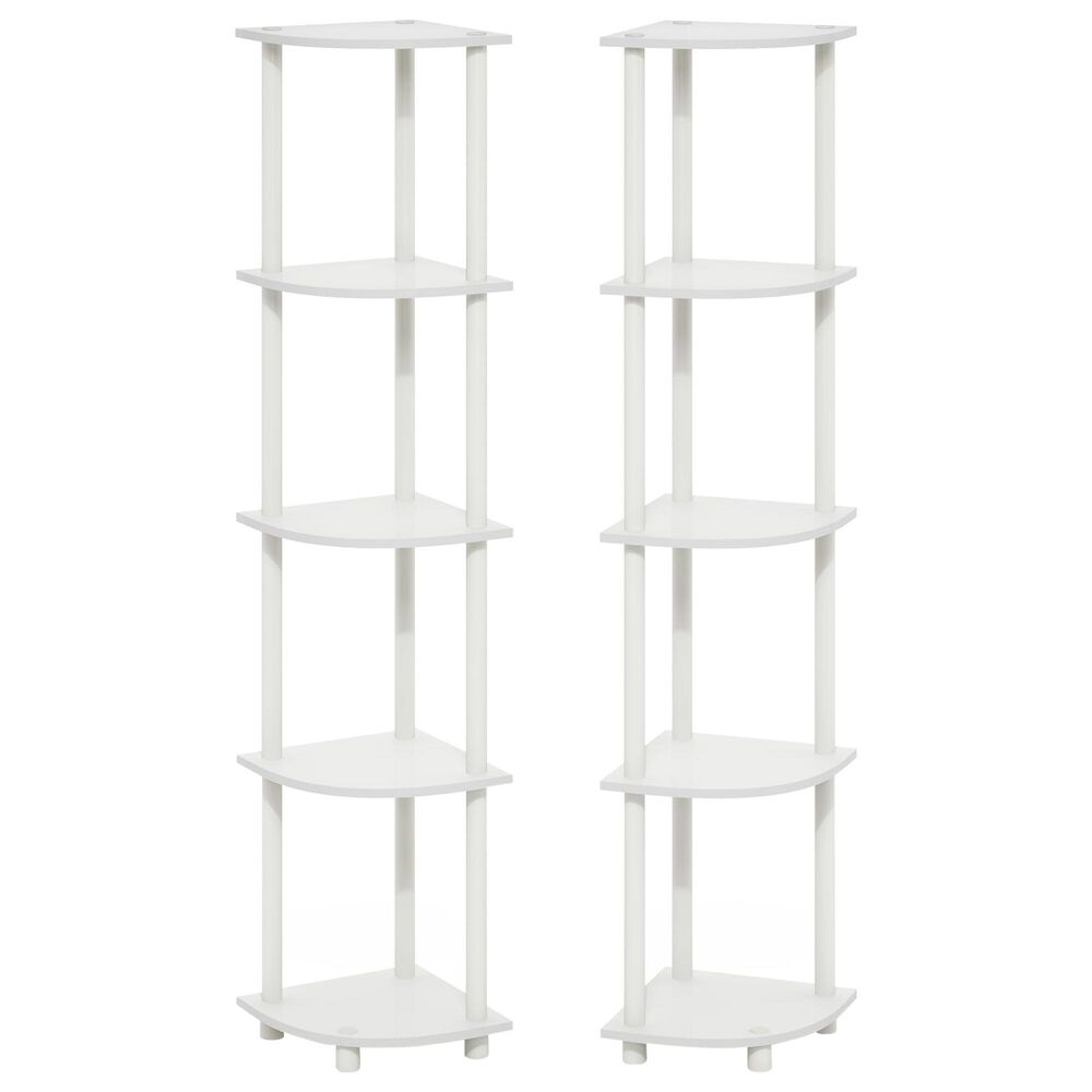 HOMLUX 5-Tier Multi-Purpose Corner Open Bookshelf in White (Set of 2), , large