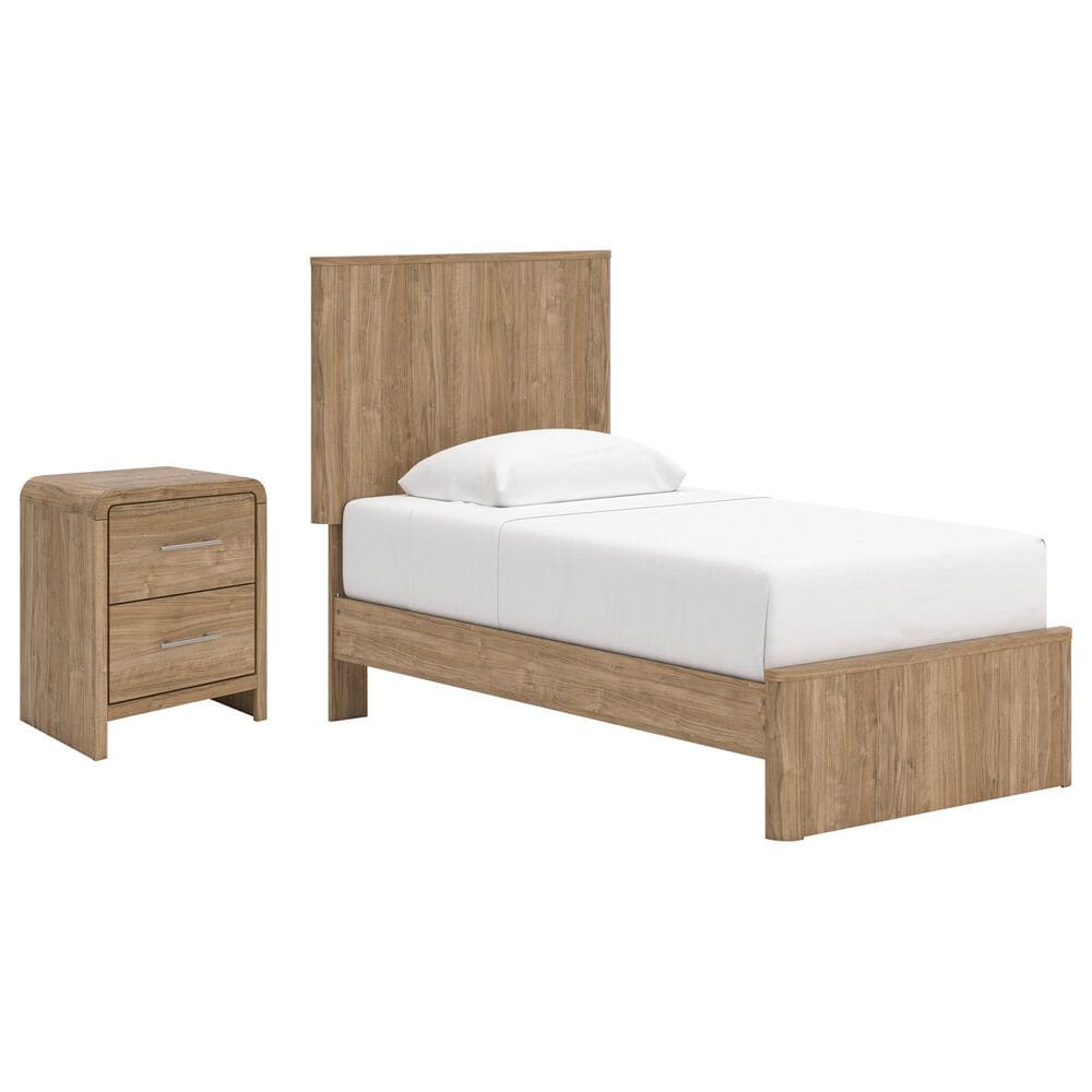 Ashley Gramburg 2 Piece Twin Platform Panel Bedroom Set in Warm Brown, , large