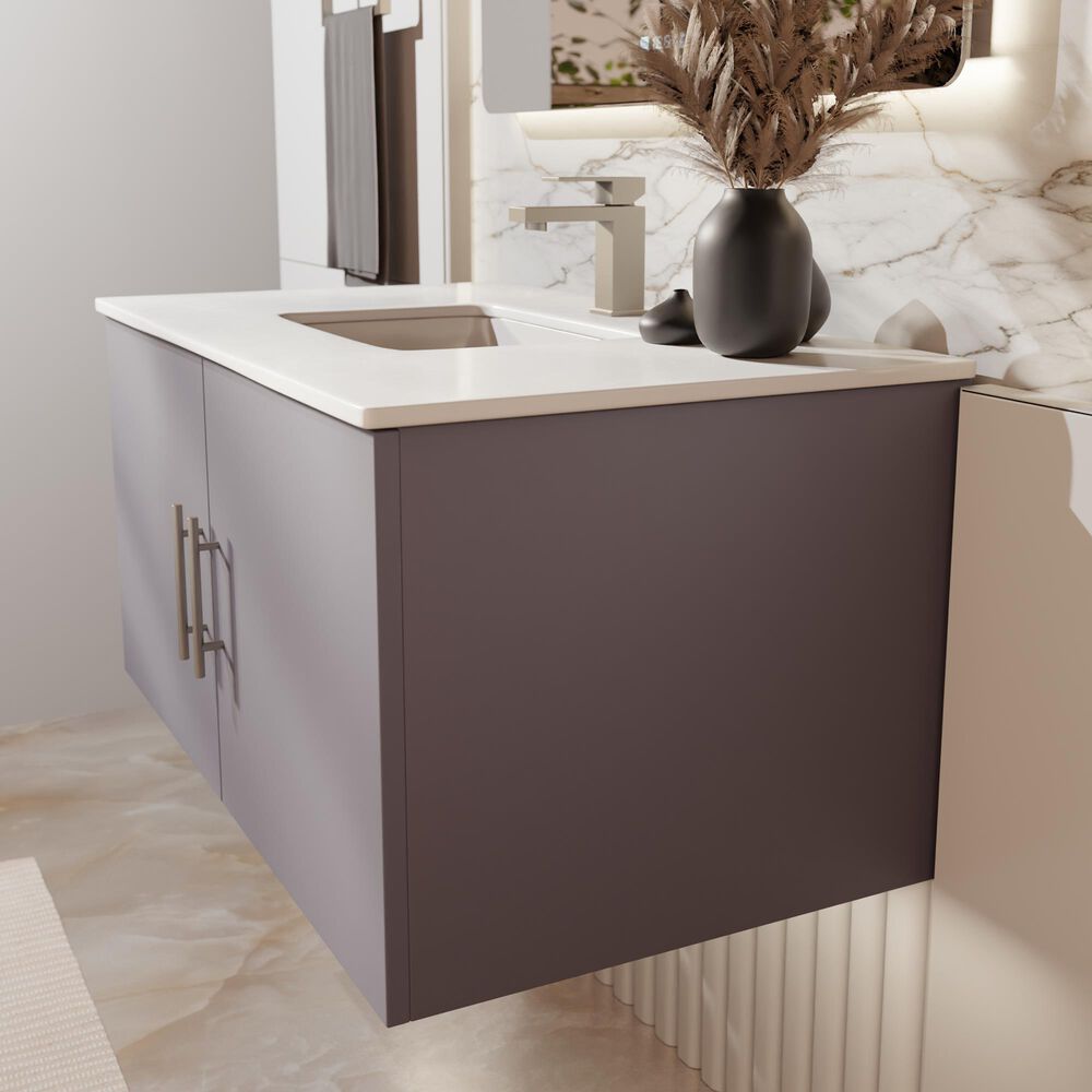 Lexora Home Geneva 36" Single Bathroom Vanity in Dark Grey with 2 cm White Cultured Marble Top and Rectangular Sink, , large