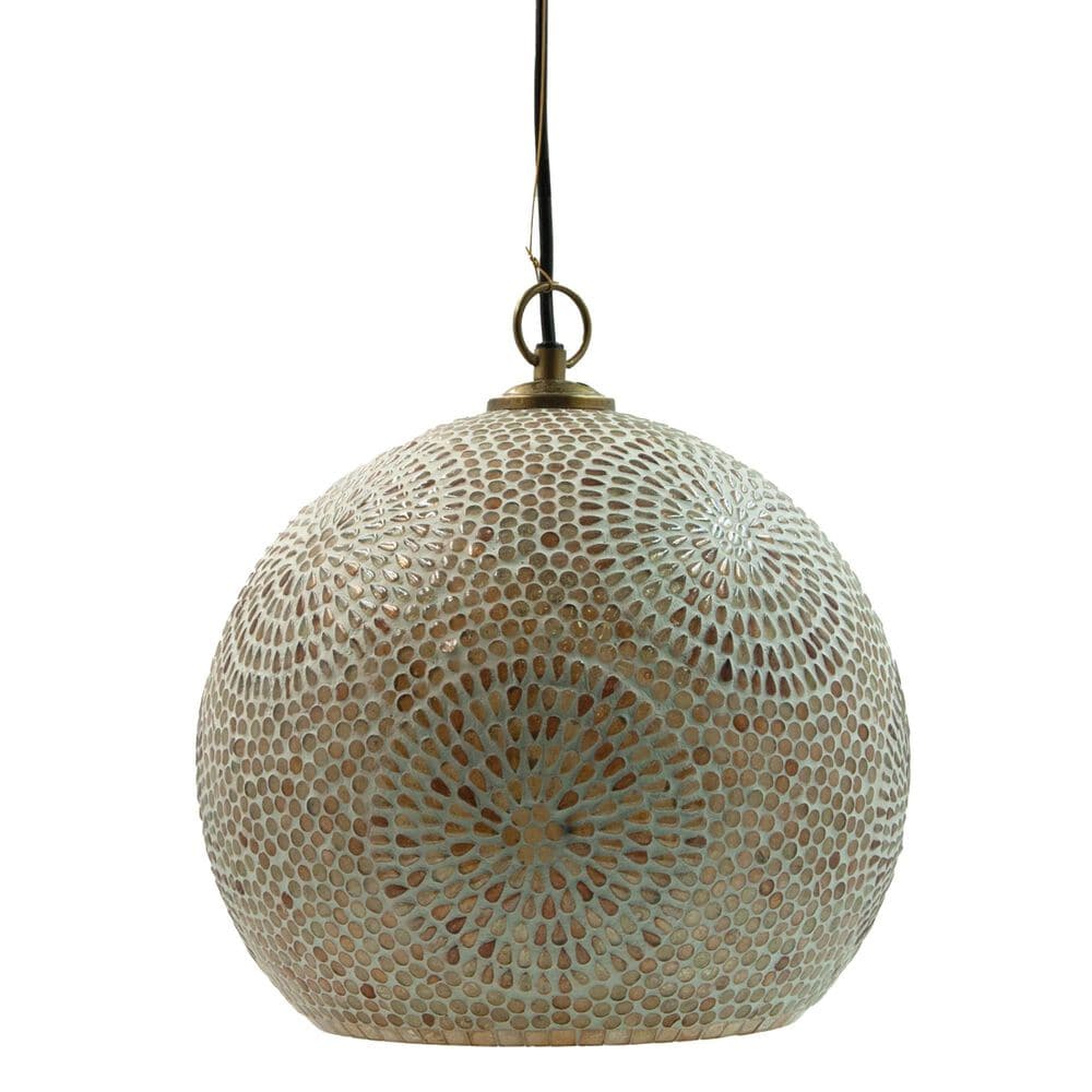 Teak Interiors 1-Light Glass Mosaic Pendant Lamp in Antique Gold, , large