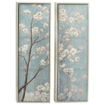 Maple and Jade 59" x 20" Floral Wall Art in Aquamarine and White (Set of 2), , large