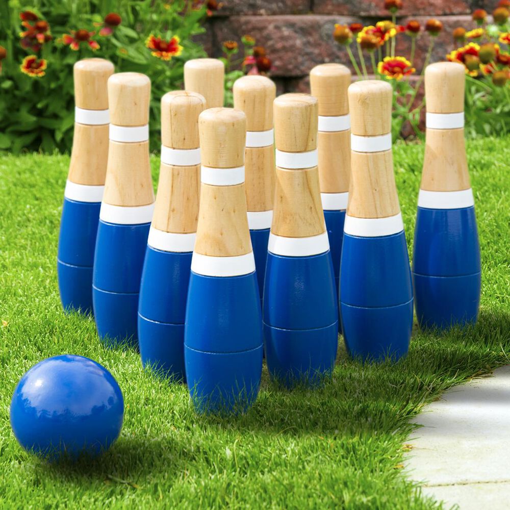 Timberlake Hey! Play! 8 Inch Wooden Lawn Bowling Set in Blue, , large