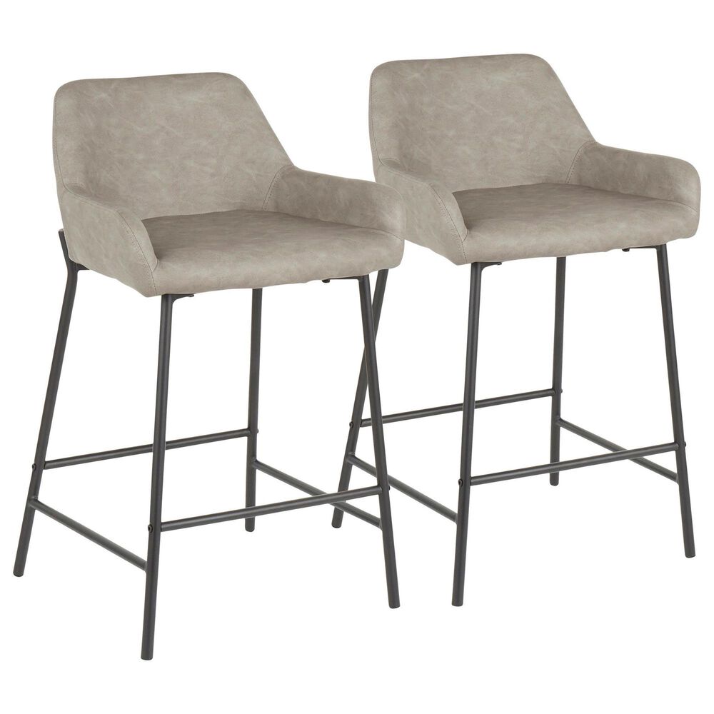 LumiSource Daniella 24" Counter Stool with Grey Upholstery in Black (Set of 2), , large