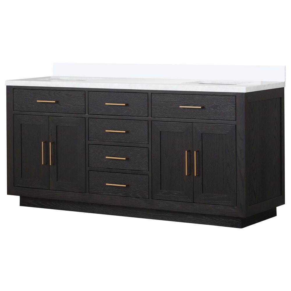 Lexora Home Abbey 72" Double Bathroom Vanity in Black Oak with 2 cm White Quartz Top and Rectangular Sinks, , large