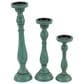 Maple and Jade Turned Pillar Decorative Candle Holder in Distressed Teal and Brown (Set of 3), , large