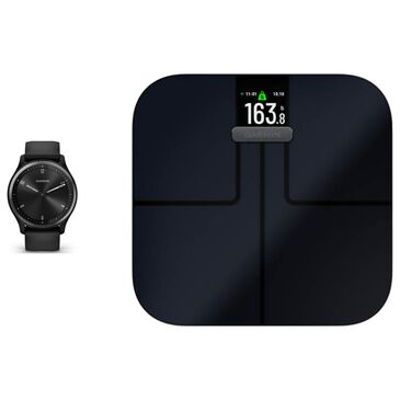 Garmin Vivomove Sport Smartwatch 28mm Black Case with Silicone Band and Black Index S2 Smart Scale, , large