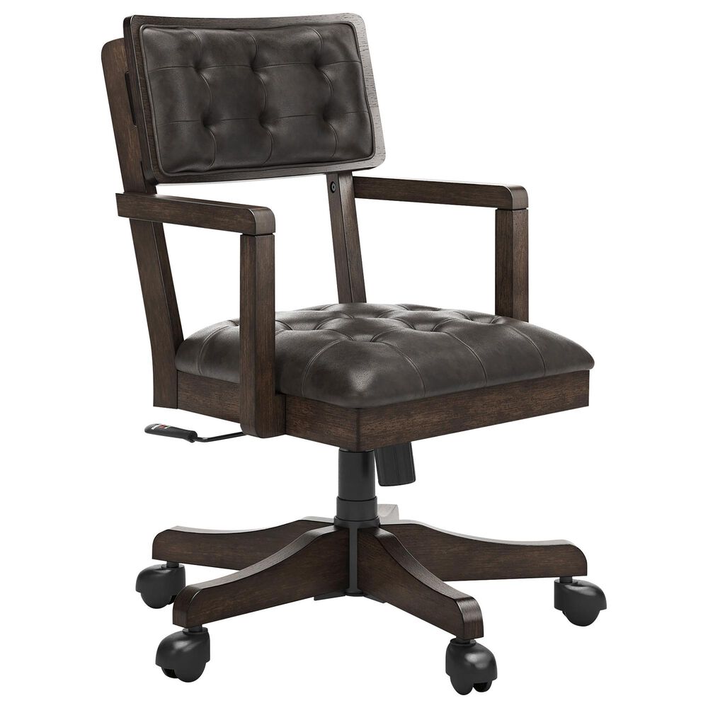 Ashley Breckington 3-Piece Desk with Bookcase and Chair Set in Dark Brown, , large