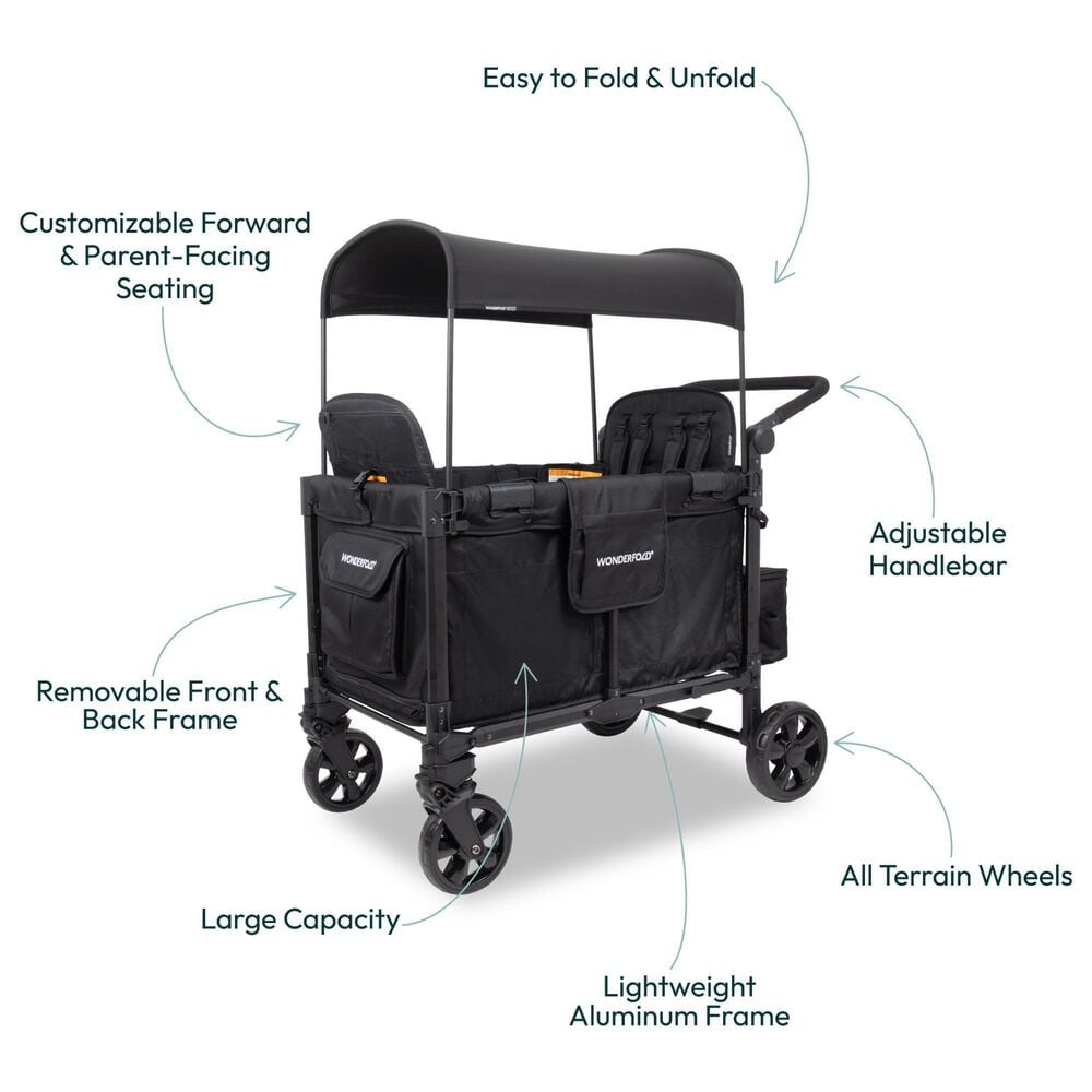 Wonderfold Elite Pro 4-Seater Stroller Wagon in Jet Black, , large