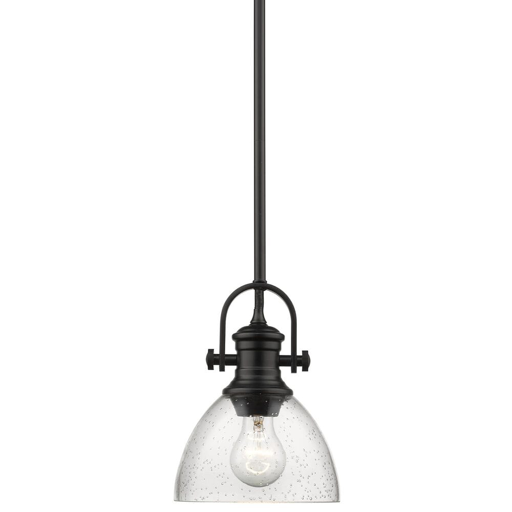 Golden Lighting Hines 1-Light Mini Pendant with Seeded Glass Shade in Matte Black, , large