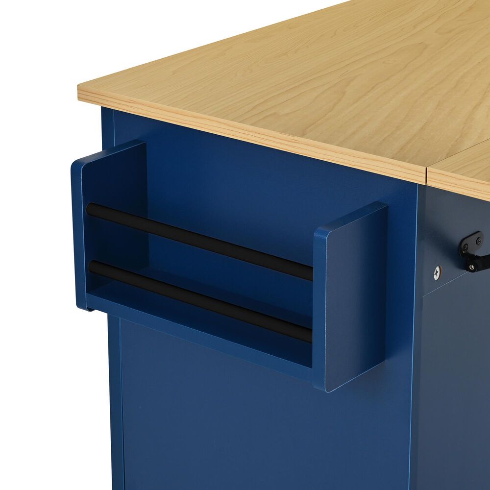 HOMLUX Farmhouse Kitchen Island with Drop Leaf and 2 Stools in Blue, Natural, Black and Rustic Brown, , large