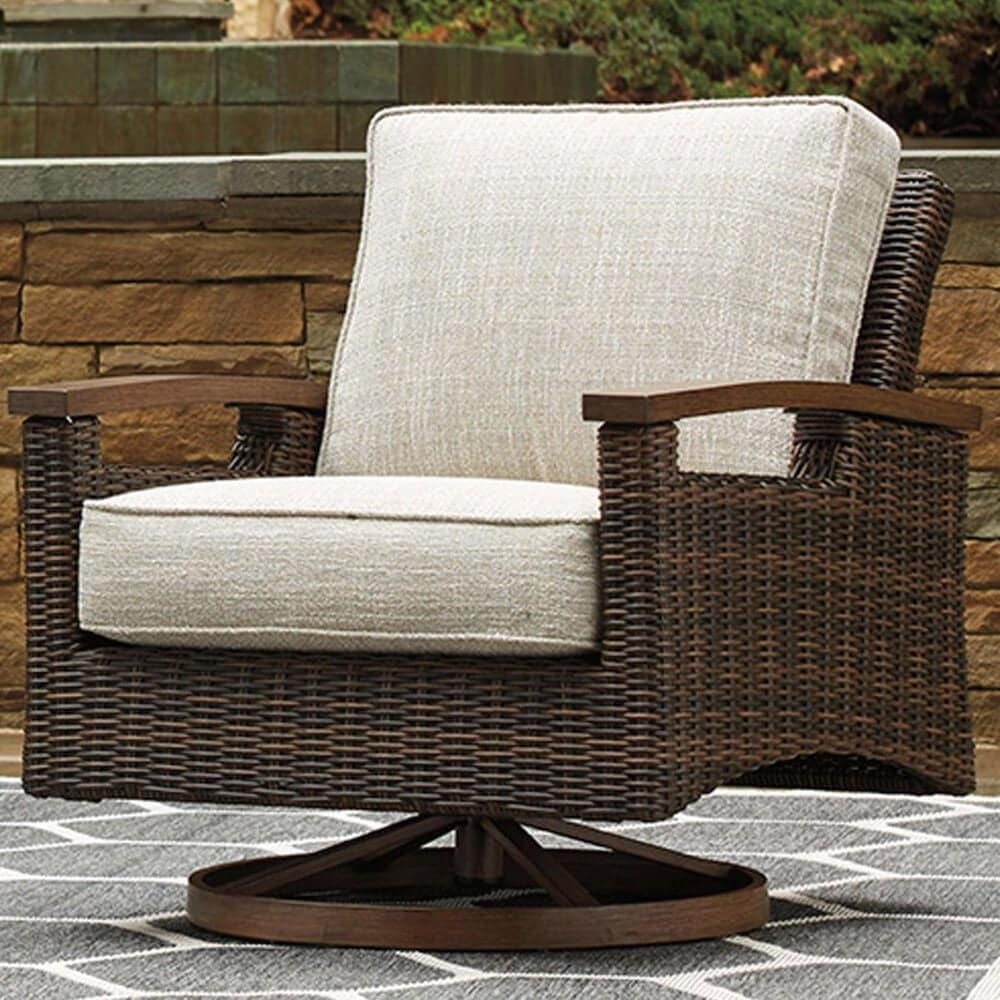 Ashley Paradise Trail Swivel Lounge Chair in Medium Brown &#40;Set of 2&#41;, , large