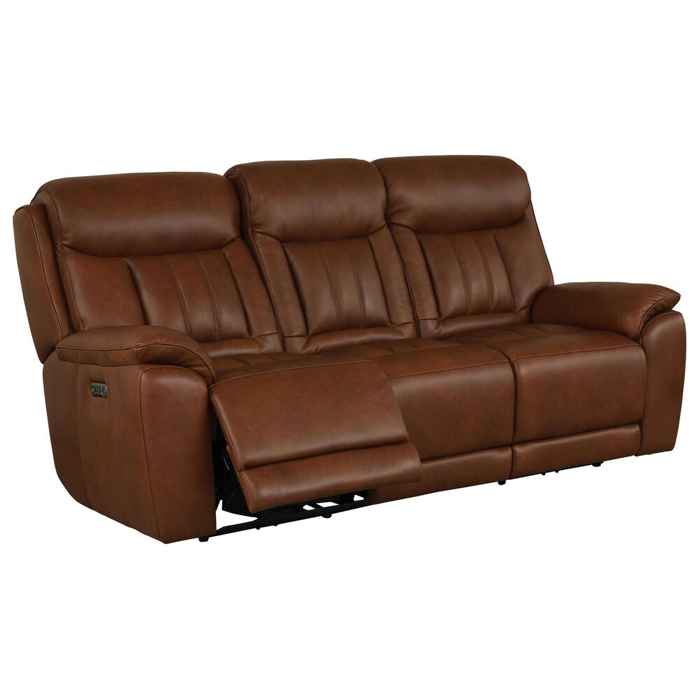 Bassett Benson Leather Power Reclining Sofa in Tuscan Caf, , large