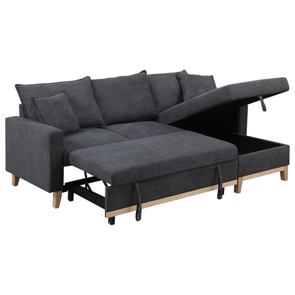 HOMLUX 84.25"W Reversible Sleeper Sectional Sofa with Storage Chaise and Pillows, in Dark Grey, , large