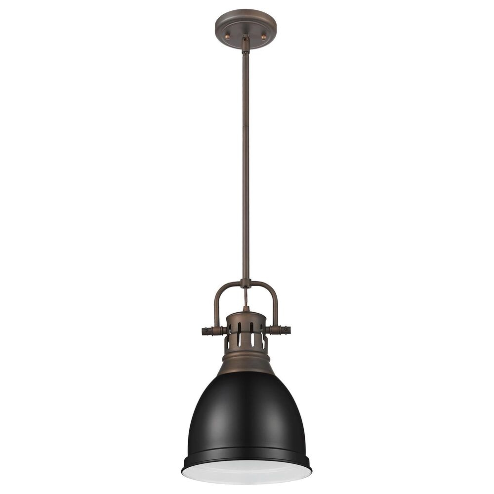 Golden Lighting Duncan 1-Light Small Pendant with Rod and Matte Black Shade in Rubbed Bronze, , large