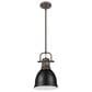 Golden Lighting Duncan 1-Light Small Pendant with Rod and Matte Black Shade in Rubbed Bronze, , large
