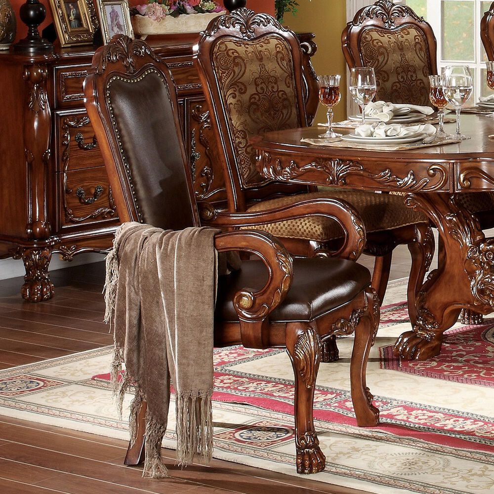 HOMLUX Dresden Arm Chair with Leatherette Upholstery in Cherry Oak (Set of 2), , large