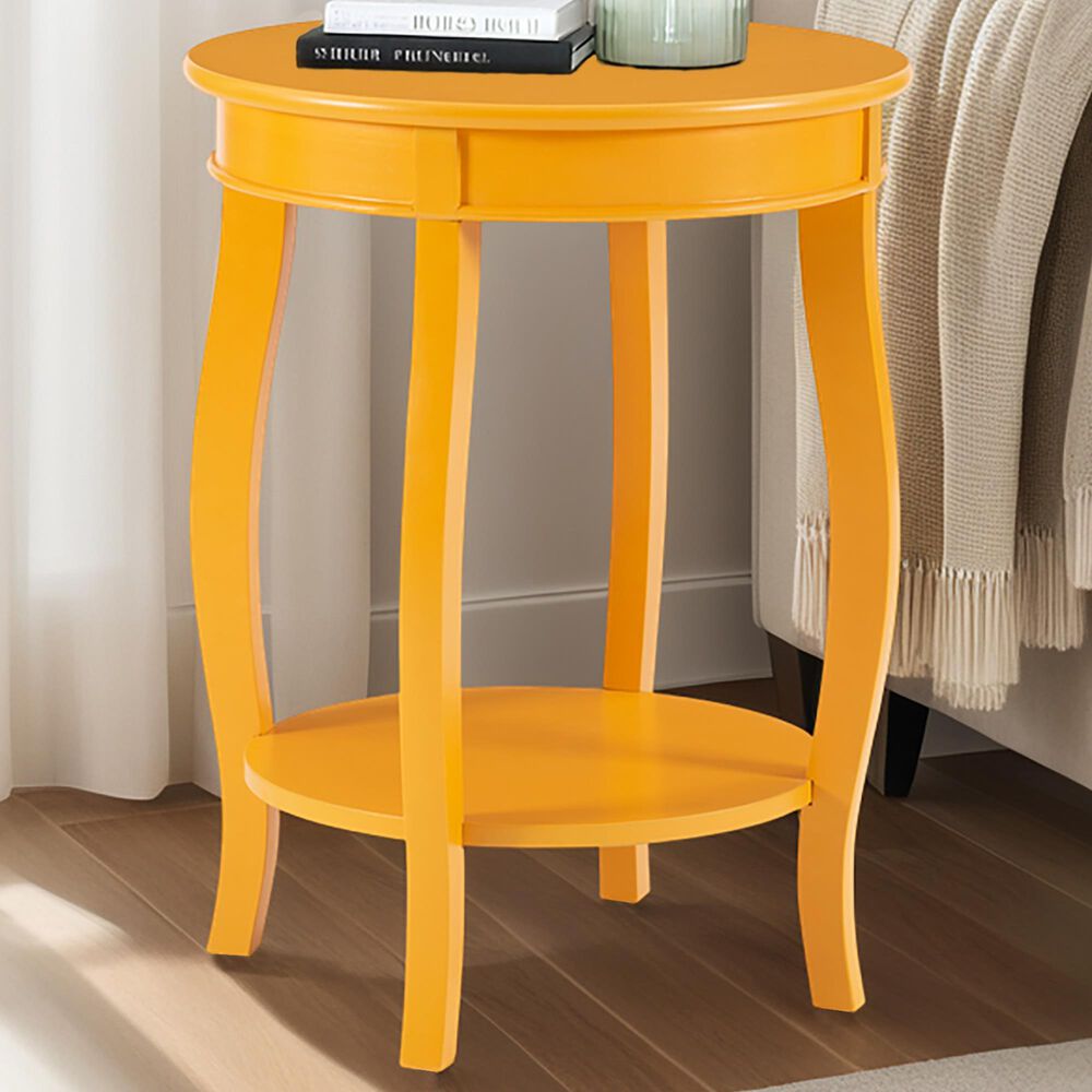 Linon Home Decor Rainbow Round Side Table in Yellow, , large