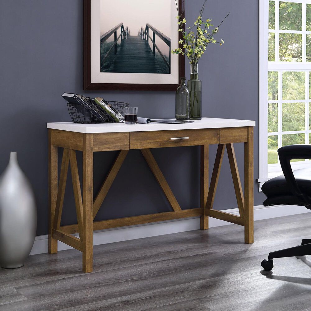 Walker Edison 46&quot; A-Frame Computer Desk in Natural Walnut and White, , large