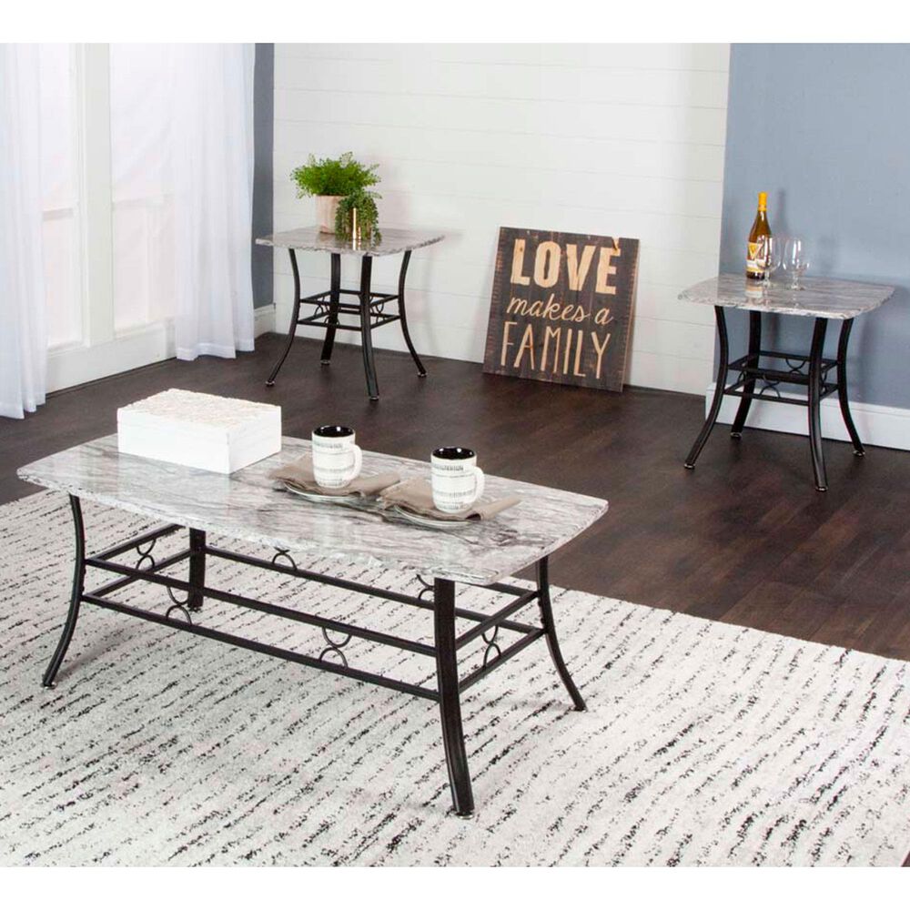 Penny Lane Stu 3-Pack Occasional Table Set in Gray Faux Marble and Black, , large