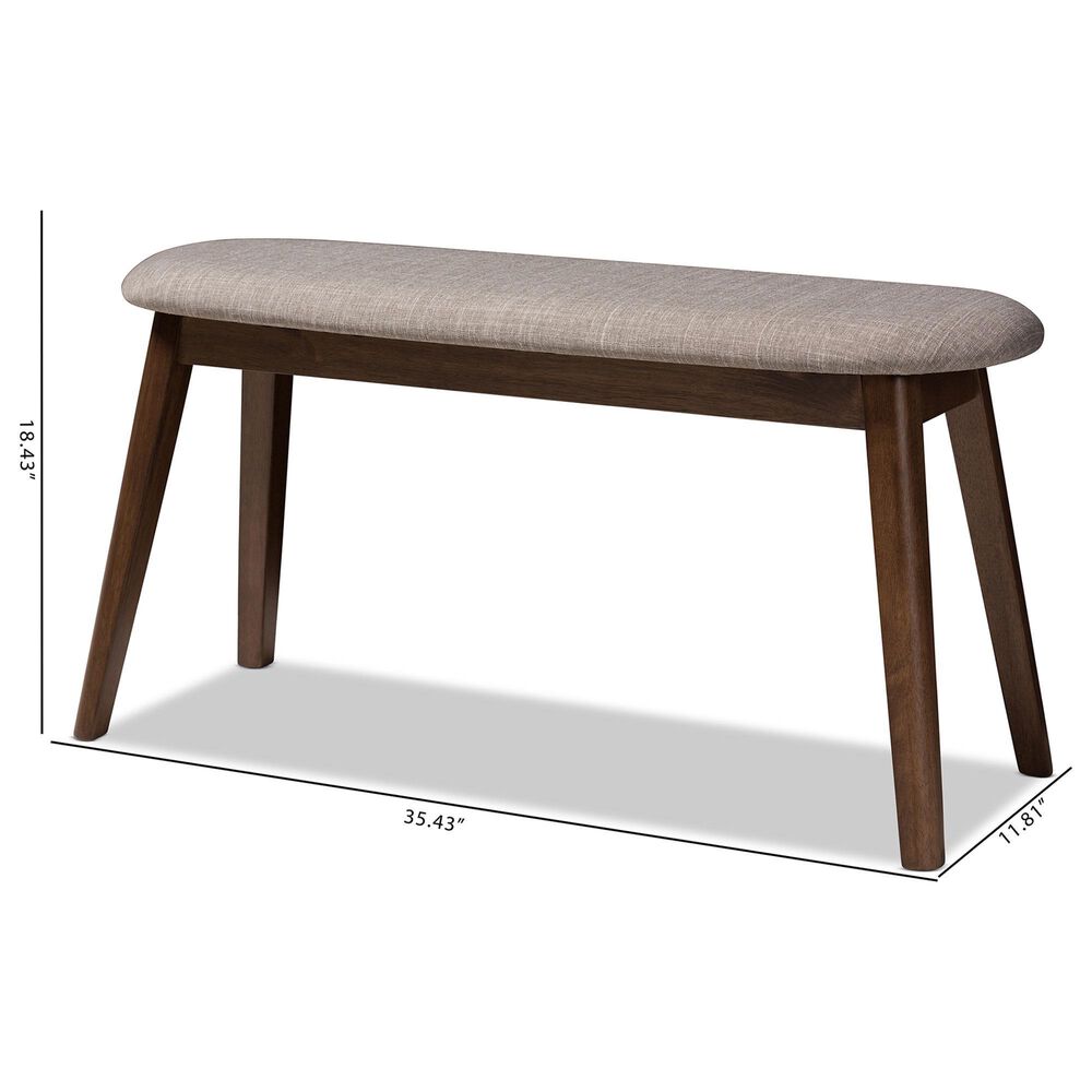 Baxton Studio Easton Bench with Light Grey Cushion in Walnut Brown, , large
