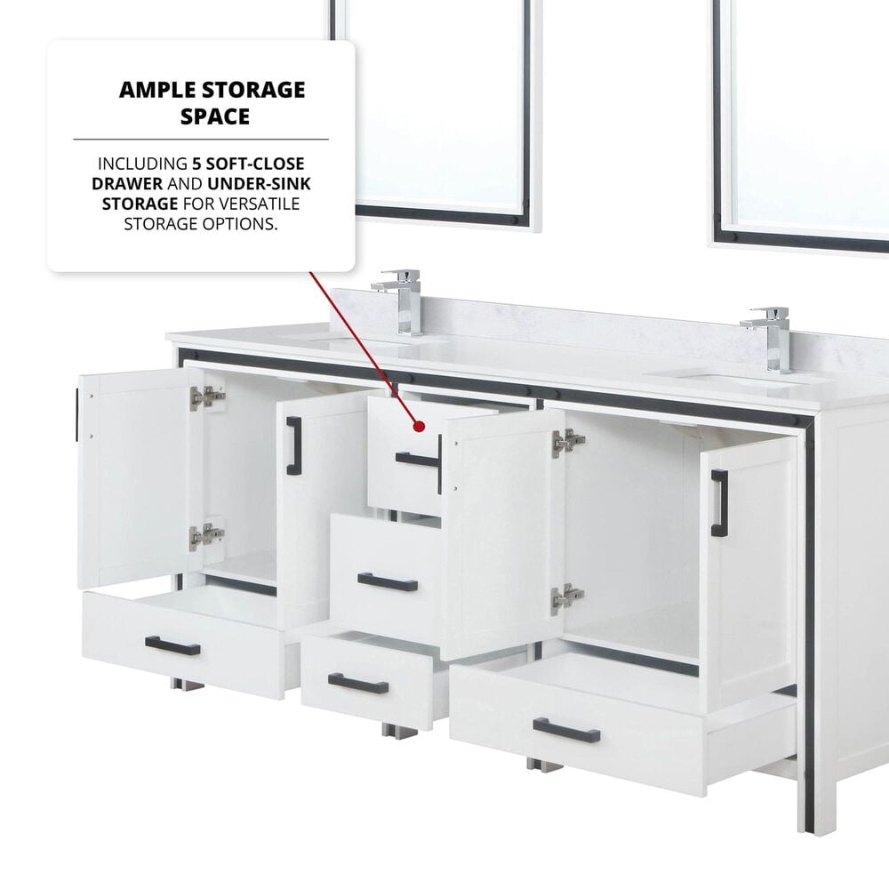 Lexora Home Ziva 80&quot; Double Bathroom Vanity in White with 2 cm White Cultured Marble Top and Rectangular Sinks, , large