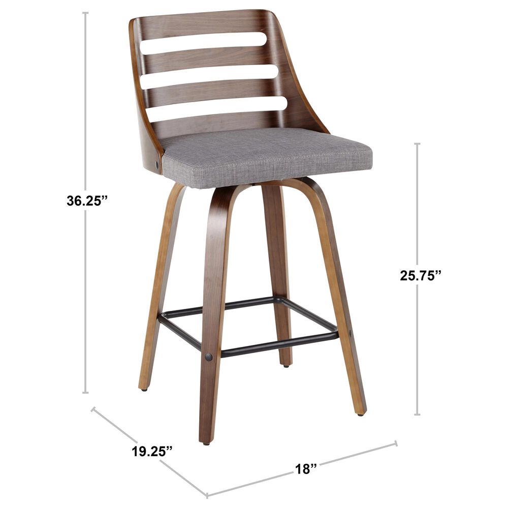 Lumisource Trevi Swivel Counter Stool with Grey Cushion in Walnut and Black &#40;Set of 2&#41;, , large